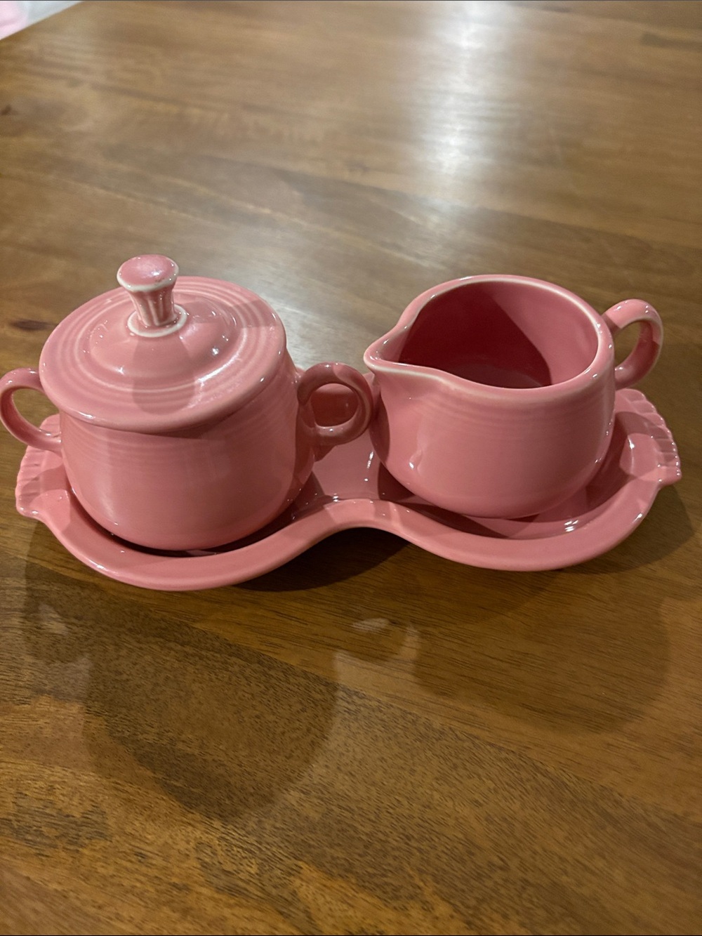 Fiesta Retired Rose Ceramic Sugar, Creamer and Tray Set